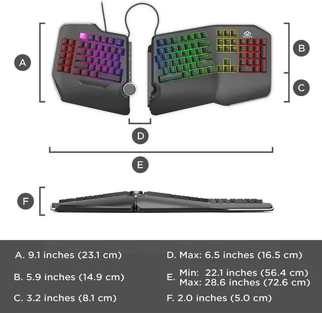 Alt view image 6 of 7 - Cloud Nine C989 Ergonomic Mechanical Keyboard for PC - Kailh Linear Red Switches - RGB Light Up LED Backlit with USB - Ergo Split Key Board with Macro