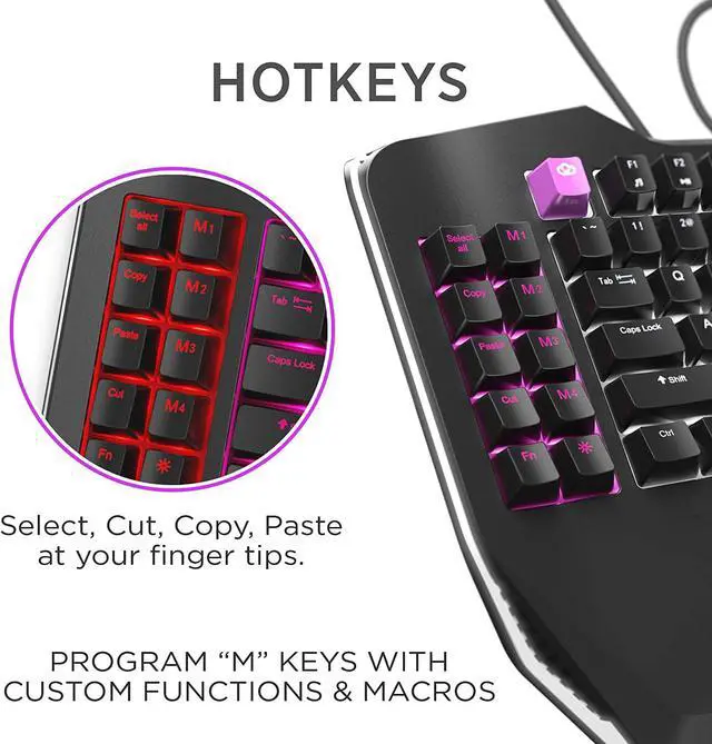 Alt view image 5 of 7 - Cloud Nine C989 Ergonomic Mechanical Keyboard for PC - Kailh Linear Red Switches - RGB Light Up LED Backlit with USB - Ergo Split Key Board with Macro