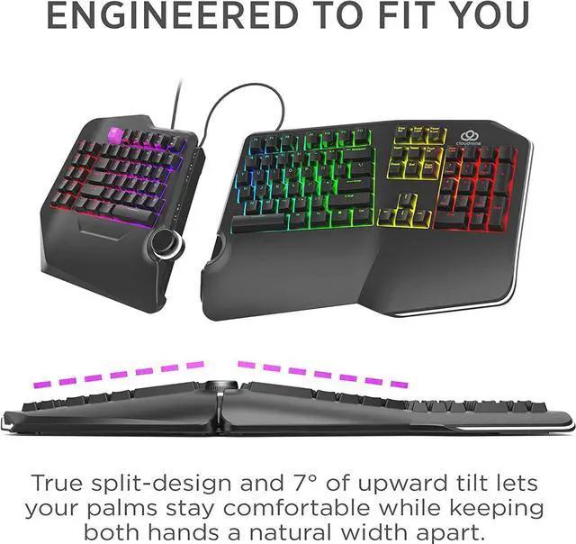 Alt view image 3 of 7 - Cloud Nine C989 Ergonomic Mechanical Keyboard for PC - Kailh Linear Red Switches - RGB Light Up LED Backlit with USB - Ergo Split Key Board with Macro