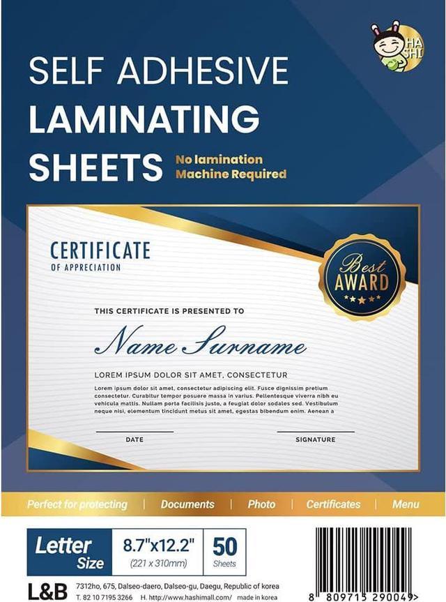 No Heat Laminating Sheets Self Sealing 8.5 x 11 Inch, 25 Pack, 4mil  Thickness, No Machine Self Adhesive Laminating Sheets [Letter Size] by HA  SHI 