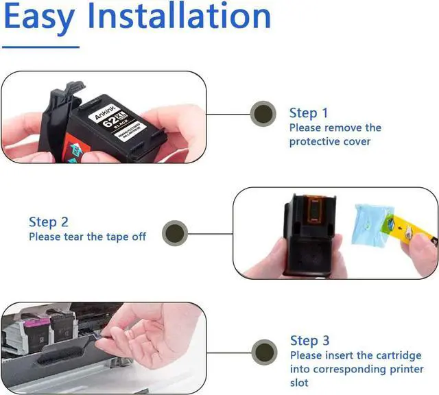 Alt view image 5 of 6 - Ankink 62xl Ink Cartridges Black Replacement  62 Ink HP62XL HP62 XL to use with Envy 5540 5640 5660 7640 7645 7644 OfficeJet 5740 8040 200 250 5745 Series Printer Ink high Yield 2 Pack Combo