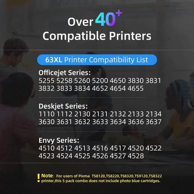 Alt view image 3 of 7 - FAcms Remanufactured 63xl Black Ink Cartridge Replacement  63 63XL  OfficeJet 3830 5255 5258 Envy 4520 4512 4513 4516 DeskJet 1112 1110 3630 3632 3634 2130 2132 Printer (2 Black)