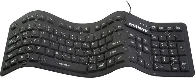 Main image of WetKeys "Soft-Touch Comfort Professional-Grade Full-Size Flexible Silicone Washable Keyboard (USB) (PS/2) (Black) | KBWKFC106-BK