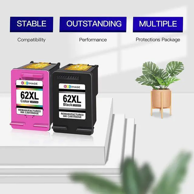 Alt view image 6 of 7 - GPC Image Remanufactured Ink Cartridge Replacement  62XL 62 XL Compatible for Envy 5540 7645 5642 5542 5643 5640 7644 7643 OfficeJet 5740 200 5745 5741 Printer Tray (1 Black 1 Tri-Color)