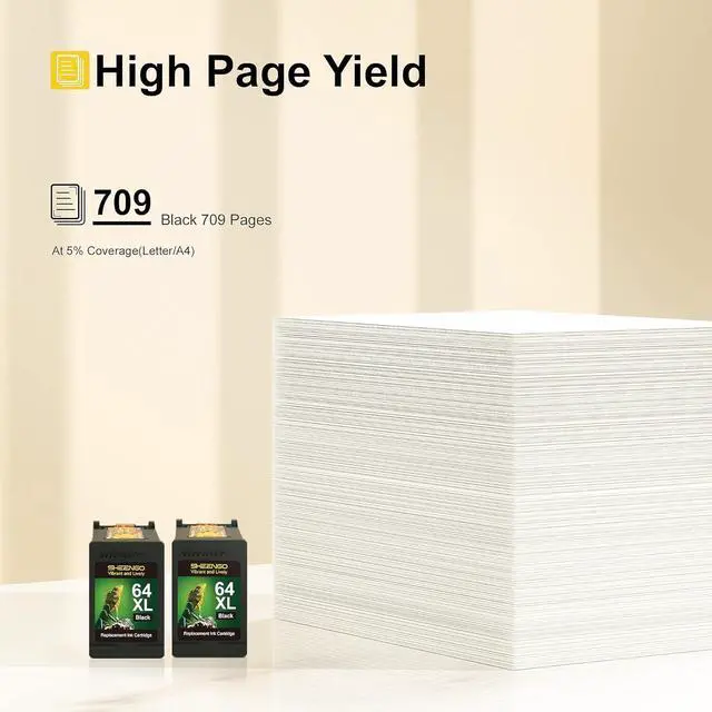 Alt view image 4 of 7 - 64XL Black Ink Cartridge High Yield Remanufactured Ink Replacement  Ink 64 64 XL for Envy Photo 7858 7855 7155 6255 6252 7120 6232 7158 7164 Envy 7255e 7955e 7958e Tango X Printer (2 Black)