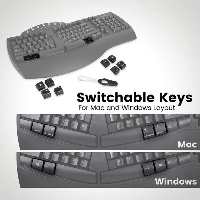 Alt view image 6 of 7 - Perixx Periboard-612B Wireless Ergonomic Split Keyboard with Dual Mode 2.4G and Bluetooth Feature, Compatible with Windows 10 and Mac OS X System, Black, US English Layout