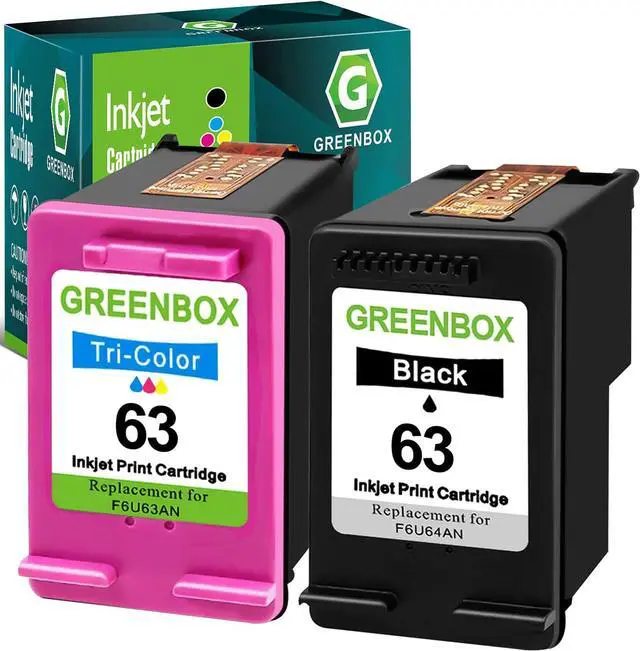 Main image of GREENBOX 63 Ink Cartridges Combo Pack Black/Tri-Color for 63 Ink, 2-Pack