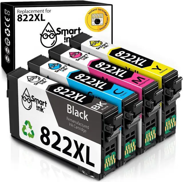Main image of Smart Ink Remanufactured Ink Cartridge Replacement for Epson 822XL 822 XL T822XL to use with WF-3820 WF-4820 WF-4830 WF-4834 Workforce Pro Printers (BK & C/M/Y, 4 Combo Pack)