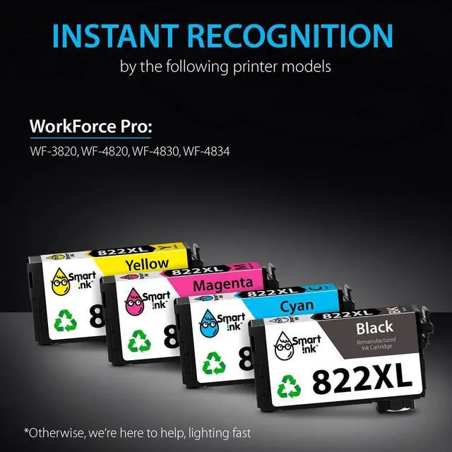 Alt view image 2 of 7 - Smart Ink Remanufactured Ink Cartridge Replacement for Epson 822XL 822 XL T822XL to use with WF-3820 WF-4820 WF-4830 WF-4834 Workforce Pro Printers (BK & C/M/Y, 4 Combo Pack)