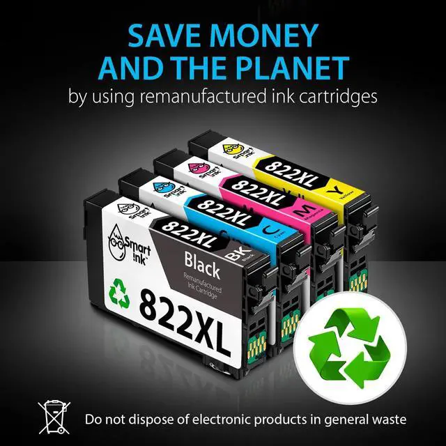 Alt view image 7 of 7 - Smart Ink Remanufactured Ink Cartridge Replacement for Epson 822XL 822 XL T822XL to use with WF-3820 WF-4820 WF-4830 WF-4834 Workforce Pro Printers (BK & C/M/Y, 4 Combo Pack)