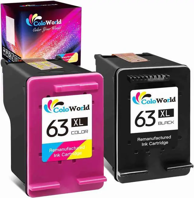 Main image of ColoWorld Remanufactured Ink Cartridge Replacement  63XL 63 XL Combo Pack fit for Envy 4520 3634 OfficeJet 3830 5252 4650 5258 5255 DeskJet 3636 3630 1112 3637 Printer (1 Black 1 Color)