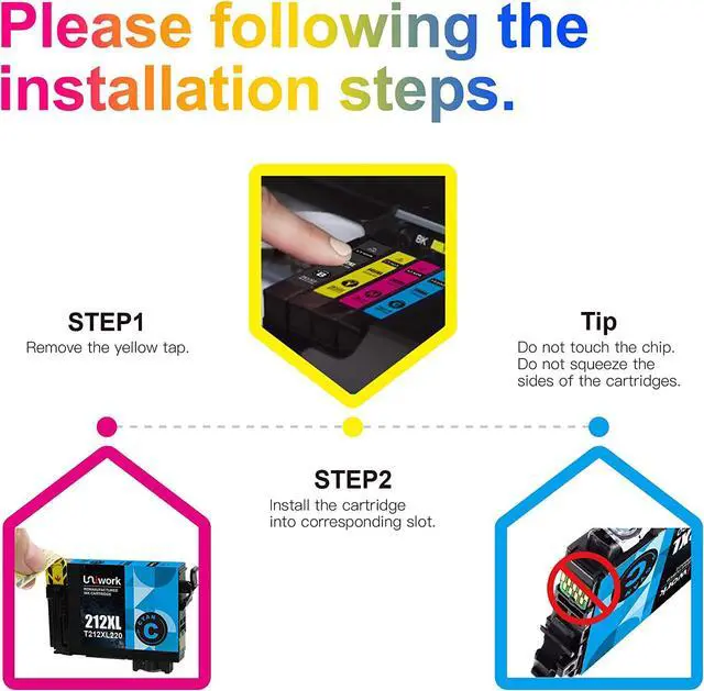 Alt view image 4 of 7 - Uniwork Remanufactured Ink Cartridge Replacement  212XL 212 XL T212XL T212 to use with XP-4100 XP-4105 WF-2830 WF-2850 Printer Tray (Black, Cyan, Magenta, Yellow, 4 Pack)
