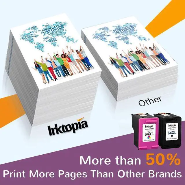 Alt view image 5 of 7 - Inktopia Remanufactured Ink Cartridge Replacement  64 XL 64XL for Envy Photo 7858 7855 7155 6255 6252 7120 6232 7158 7164 Envy 5542 Tango X Terra Printer (1 Black, 1 Tri-Color)