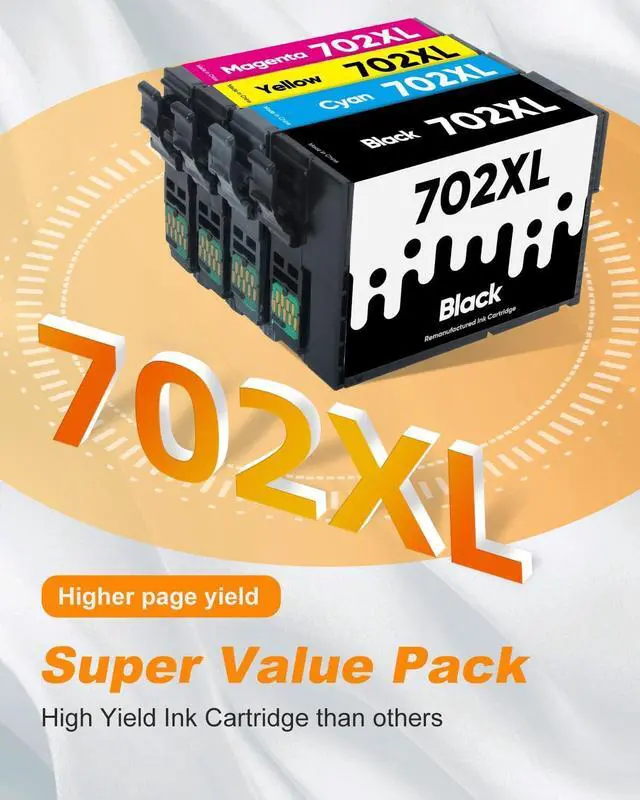 Alt view image 6 of 6 - 702 702XL Ink Cartridges Remanufactured Ink Cartridges Compatible for Epson 702XL 702 T702 T702XL Ink Cartridges High Yield to Use with Epson Workforce Pro WF-3720 WF-3730 WF-3733 (4 Pack, BCMY)