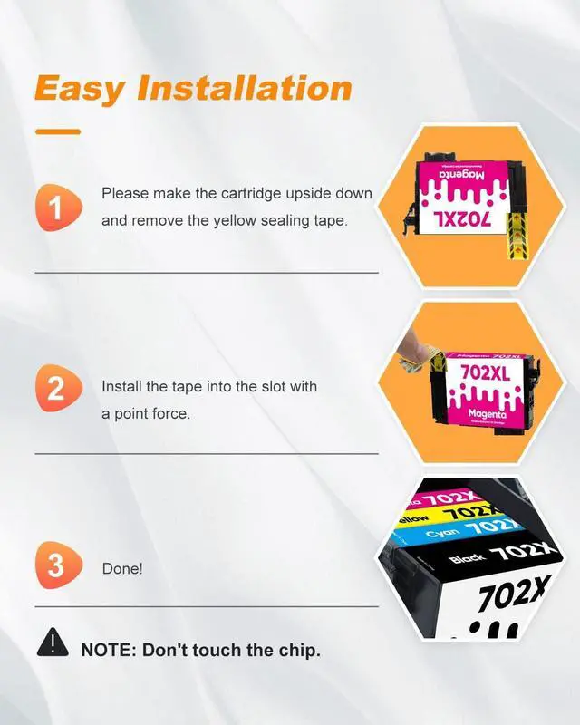 Alt view image 3 of 6 - 702 702XL Ink Cartridges Remanufactured Ink Cartridges Compatible for Epson 702XL 702 T702 T702XL Ink Cartridges High Yield to Use with Epson Workforce Pro WF-3720 WF-3730 WF-3733 (4 Pack, BCMY)