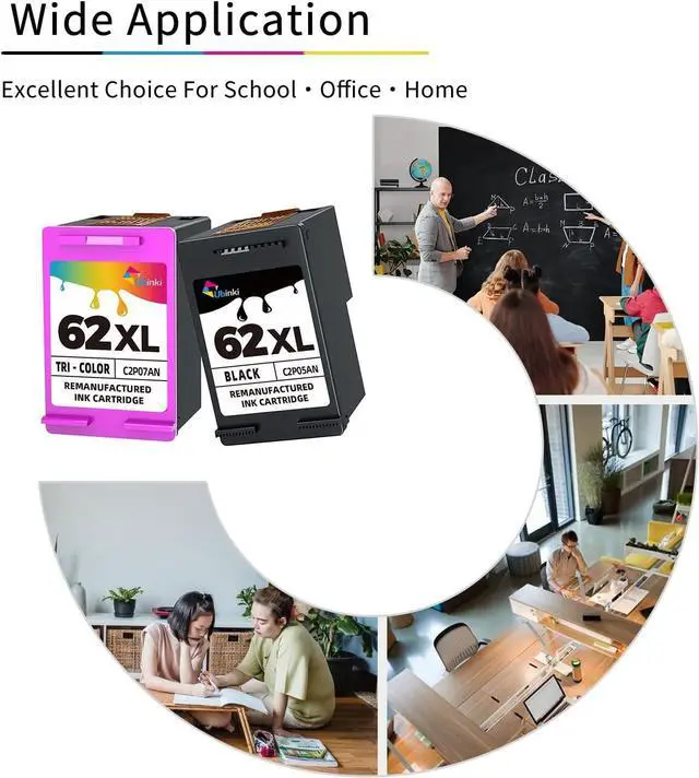 Alt view image 7 of 7 - Ubinki 62XL Ink Cartridges Black Color Combo Pack Replacement  62 hp62 XL 62XL for Envy 5540 5640 5660 7644 7645 OfficeJet 5740 8040 OfficeJet 200 250 Series Printer(1 Black, 1Tri-Color, 2-Pack)