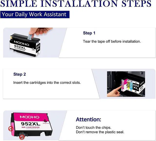 Alt view image 4 of 6 - Mooho Remanufactured Ink-Cartridge Replacement 952 XL 952XL OfficeJet 8710 8720 7740 8715 8210 8740 8725 7720 8702 8216 8730 Printer Ink (Black Cyan Yellow Magenta,4 Pack)