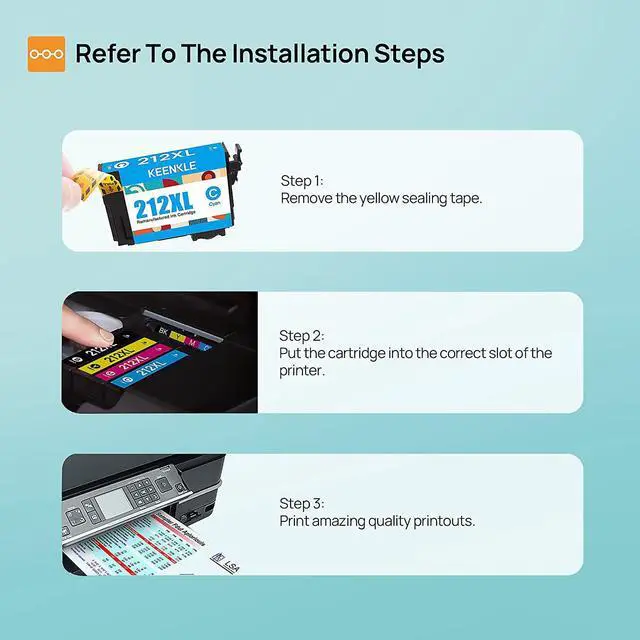 Alt view image 7 of 7 - KEENKLE 212XL Ink Cartridges for Epson Printer Remanufactured 212 212XL Ink Replacement for Epson 212XL T212XL 212 XL T212 to use with XP-4100 XP-4105 WF-2830 WF-2850 Printer 4 Pack