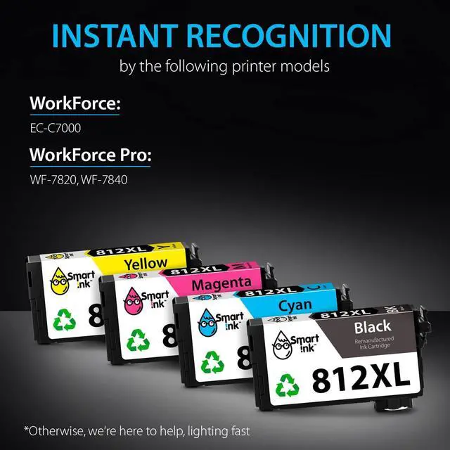 Alt view image 2 of 7 - Smart Ink Remanufactured Ink Cartridge Replacement  812 XL 812XL T812XL to use with Workforce Pro WF-7820 WF-7840 Workforce EC-C7000 (BK & C/M/Y, 4 Combo Pack)