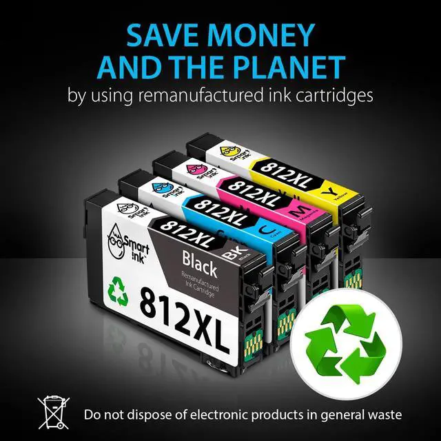 Alt view image 7 of 7 - Smart Ink Remanufactured Ink Cartridge Replacement  812 XL 812XL T812XL to use with Workforce Pro WF-7820 WF-7840 Workforce EC-C7000 (BK & C/M/Y, 4 Combo Pack)