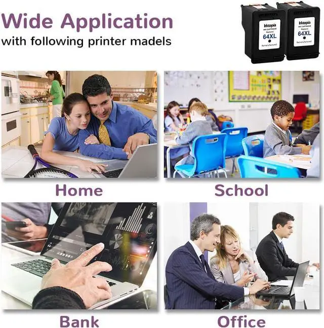 Alt view image 6 of 7 - Inktopia Remanufactured Ink Cartridge Replacement  64XL 64 XL  Envy Photo 7858 7855 7155 6255 6220 7120 6232 6255 7158 7164 Envy 5542 Tango X Terra Printer (2 Black)