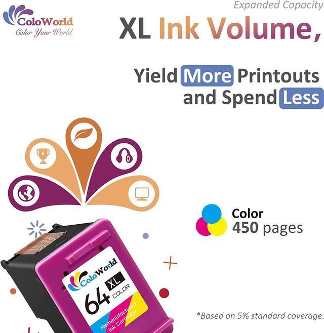 Alt view image 7 of 7 - ColoWorld  64XL Color Ink Cartridges, 64 64XL Color Ink Cartridge  Printer, Compatible for Envy Photo 7855 7155 7858 6255 7164 6222 6230 7830 7864, Inspire 7255e 7955e 7900e, Tango Printer