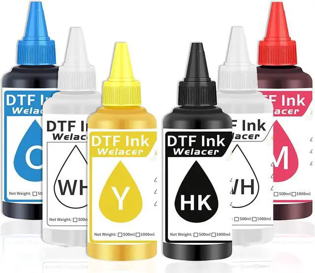 Main image of Welacer DTF Ink Premium 6x100ml Heat Transfer Ink Conversion Kit Refill  L1800, R2400, L800, 1430, P400,P800,R2000,XP-15000 All DTF Printers,for DTF Film(White Cyan Magenta Yellow Black)