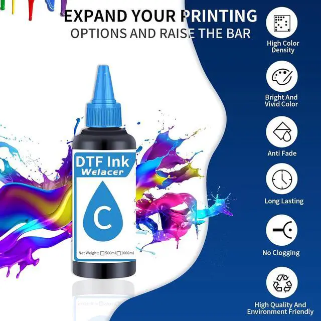 Alt view image 2 of 6 - Welacer DTF Ink Premium 6x100ml Heat Transfer Ink Conversion Kit Refill  L1800, R2400, L800, 1430, P400,P800,R2000,XP-15000 All DTF Printers,for DTF Film(White Cyan Magenta Yellow Black)