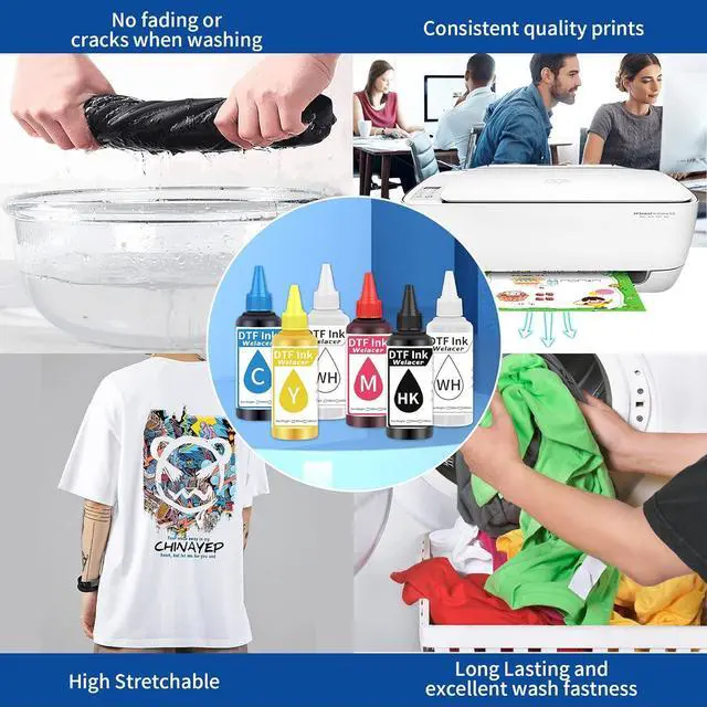 Alt view image 5 of 6 - Welacer DTF Ink Premium 6x100ml Heat Transfer Ink Conversion Kit Refill  L1800, R2400, L800, 1430, P400,P800,R2000,XP-15000 All DTF Printers,for DTF Film(White Cyan Magenta Yellow Black)