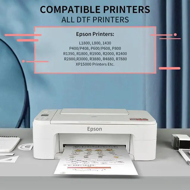 Alt view image 6 of 6 - Welacer DTF Ink Premium 6x100ml Heat Transfer Ink Conversion Kit Refill  L1800, R2400, L800, 1430, P400,P800,R2000,XP-15000 All DTF Printers,for DTF Film(White Cyan Magenta Yellow Black)