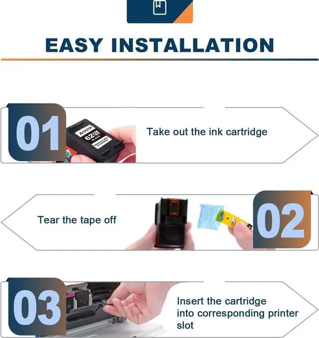 Alt view image 3 of 5 - Ankink Higher Yield Remanufactured 62XL Ink Cartridge Replacement for 62 HP62XL hp62 XL Envy 5540 5640 5660 7640 7645 OfficeJet 200 250 5740 8040 Printer Toner Color (Tricolor) Combo 2 Pack
