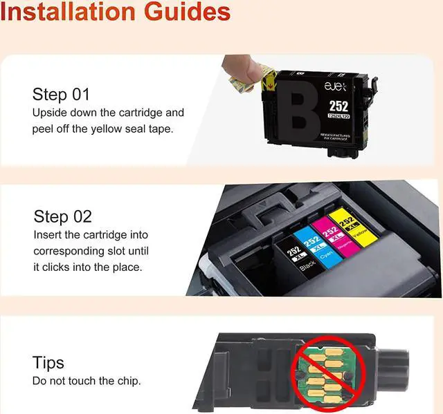 Alt view image 4 of 6 - T252 252XL Ink High Capacity Black & Color Cartridge Combo Pack ejet Replacement  252 Ink Cartridges for WF-7720 WF7710 WF-3620 WF-3640(4 Black,2 Cyan,2 Magenta,2 Yellow)10 PCK Remanufactured