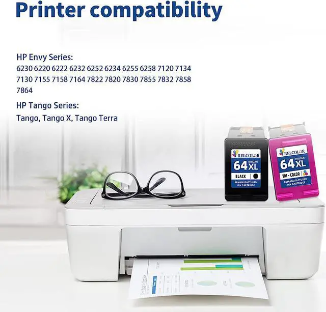 Alt view image 2 of 6 - Relcolor 64XL Ink Cartridge Replacement  64 XL 64XL HP64 HP64XL Black Color Combo Pack Compatible with Envy 7855 7155 7858 7800 7100 6255 6252 6232 7120 7158 7164 7955e Tango X Printer (2 Pack)