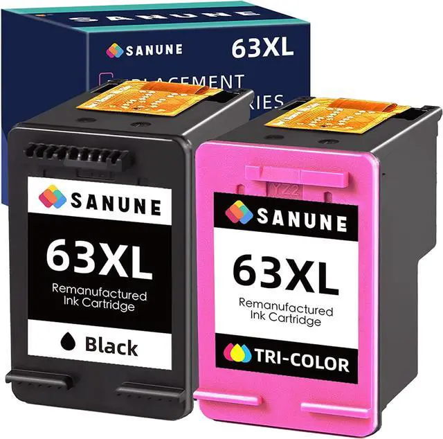 Main image of SANUNE 63XL Ink Cartridge Combo Pack Remanufactured  Ink 63  Officejet 3830 4650 5255 5258 5200 4652 4655 Envy 4520 4512 DeskJet 2130 2132 Printer (63XL Ink Cartridges Black and Tri-Color)