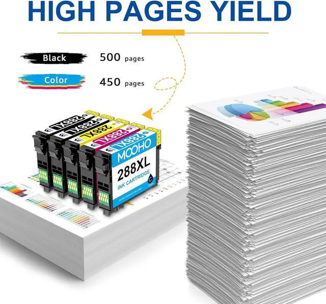 Alt view image 3 of 7 - Mooho 288XL Ink Cartridges Replacement 288 Ink Cartridges for XP-440 XP-446 XP-330 XP-340 XP-430 XP-446 Ink Cartridges (2 Black, 1 Cyan, 1 Magenta, 1 Yellow, 5 Pack)