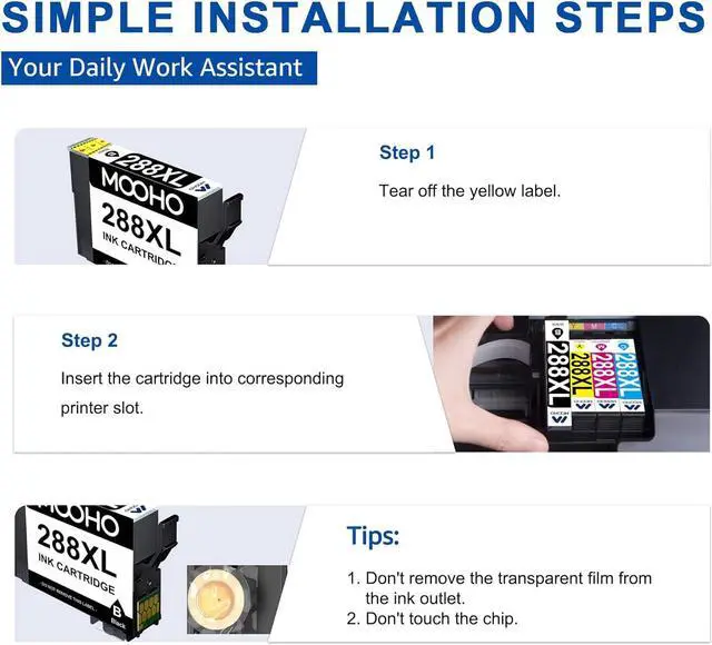 Alt view image 6 of 7 - Mooho 288XL Ink Cartridges Replacement 288 Ink Cartridges for XP-440 XP-446 XP-330 XP-340 XP-430 XP-446 Ink Cartridges (2 Black, 1 Cyan, 1 Magenta, 1 Yellow, 5 Pack)
