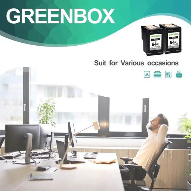 Alt view image 7 of 7 - GREENBOX Remanufactured Ink Cartridge Replacement  64 XL 64XL High-Yield  Envy Photo 7855 7155 6255 6230 6252 6258 7120 6220 7130 7132 7158 7164 7820 7830 7858 7864 7800 Printer (2 Black)