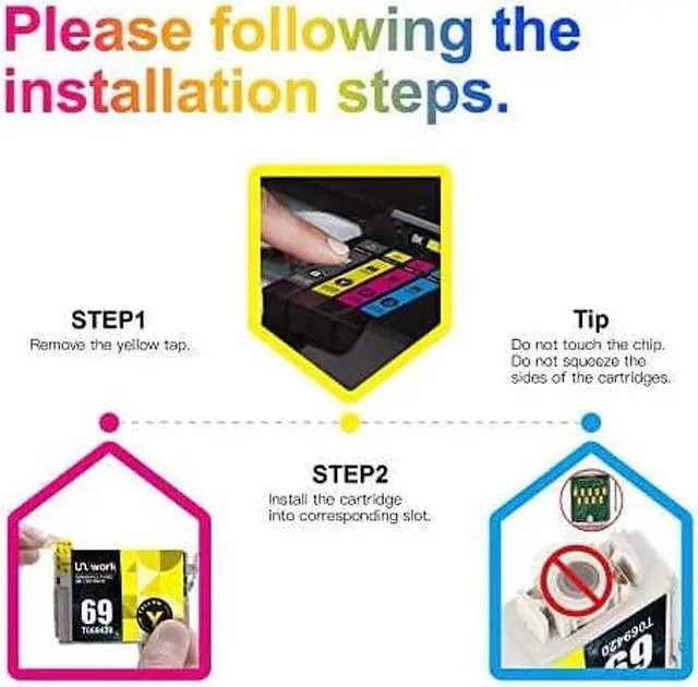 Alt view image 6 of 7 - Uniwork Remanufactured 69 Printer Ink Cartridges Replacement  69 T069 for Stylus C120 CX5000 CX6000 CX8400 CX9400 NX215 NX305 NX400 NX410 NX415 NX515 Workforce 1100 30 310 615 Printer 10 Pack