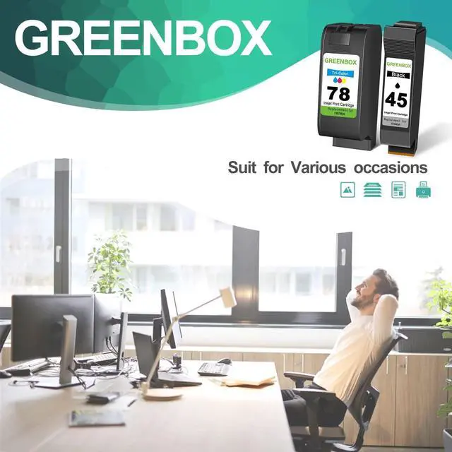 Alt view image 6 of 6 - GREENBOX Remanufactured 45 78 High-Yield Ink Cartridge Replacement  45 78 51645 51645A C6578AN C6578DN for Color Copier 180 Deskjet 1100C 1220C 6122 930C 970C 990C Printer (1 Black 1 Tri-Color)