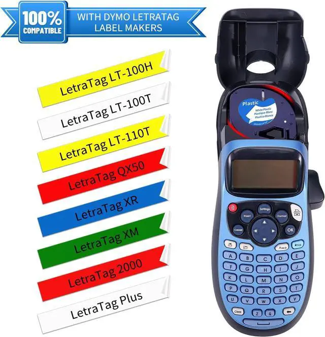 Alt view image 3 of 7 - COLORWING Replacement for Dymo Letratag Labeling Refills Plastic Label Tape 12mm x 4m for Letra Tag LT100H LT100T QX50 Label Maker91331 91332 91333 91334 91335 (1/2" x 13')5-Pack