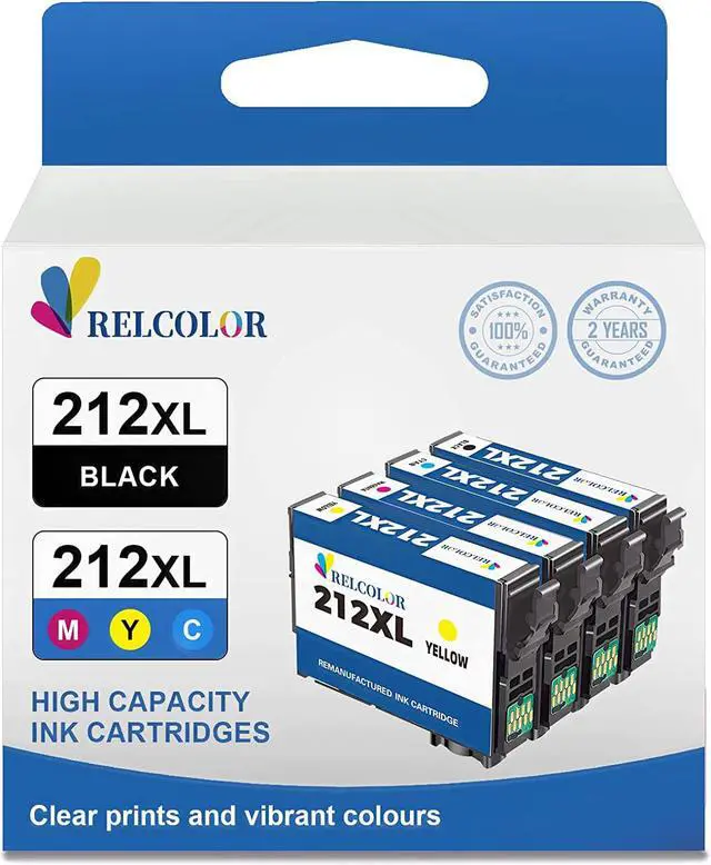 Main image of Relcolor Remanufactured Ink Cartridge Replacement  212XL T212XL 212 XL T212 for Expression Home XP-4100 XP-4105 Workforce WF-2830 WF-2850 Printer (1 Black 1 Cyan 1 Magenta 1 Yellow 4 Pack)