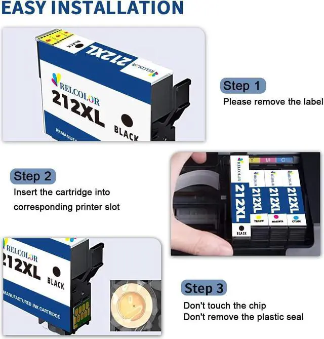 Alt view image 5 of 6 - Relcolor Remanufactured Ink Cartridge Replacement  212XL T212XL 212 XL T212 for Expression Home XP-4100 XP-4105 Workforce WF-2830 WF-2850 Printer (1 Black 1 Cyan 1 Magenta 1 Yellow 4 Pack)
