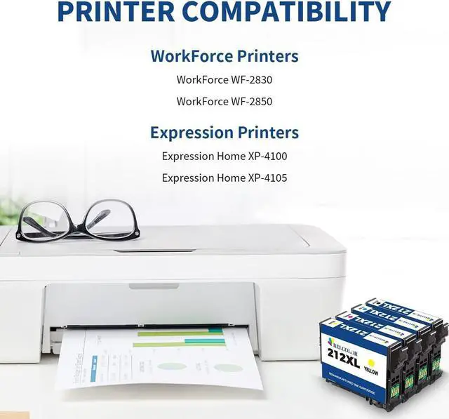 Alt view image 2 of 6 - Relcolor Remanufactured Ink Cartridge Replacement  212XL T212XL 212 XL T212 for Expression Home XP-4100 XP-4105 Workforce WF-2830 WF-2850 Printer (1 Black 1 Cyan 1 Magenta 1 Yellow 4 Pack)