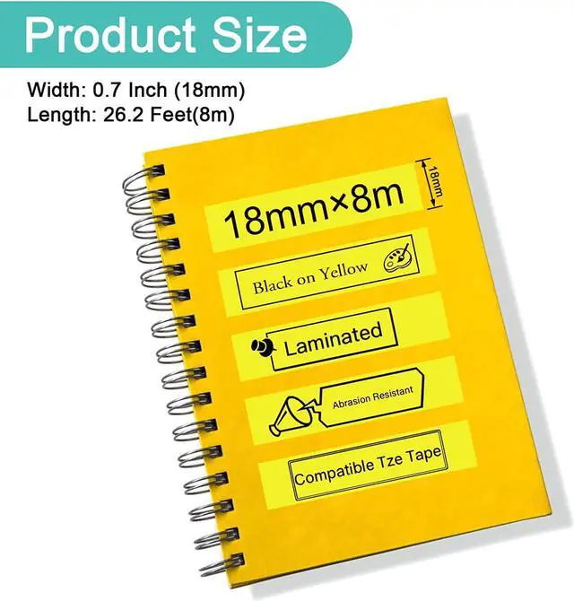 Alt view image 3 of 7 - NineLeaf 2PK Laminated P-Touch Label Tape Replacement Compatible for Brother TZ-641 TZe-641 TZe641 (3/4" X 26.2', 18mm x 8m, Black on Yellow)