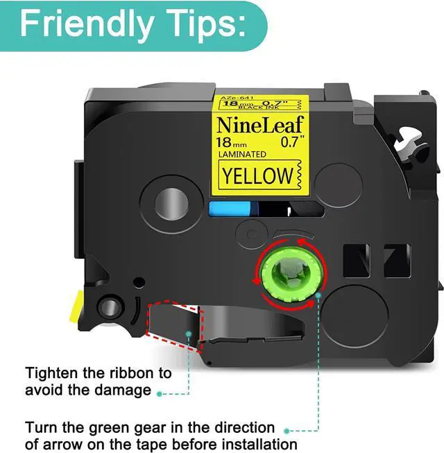Alt view image 4 of 7 - NineLeaf 2PK Laminated P-Touch Label Tape Replacement Compatible for Brother TZ-641 TZe-641 TZe641 (3/4" X 26.2', 18mm x 8m, Black on Yellow)