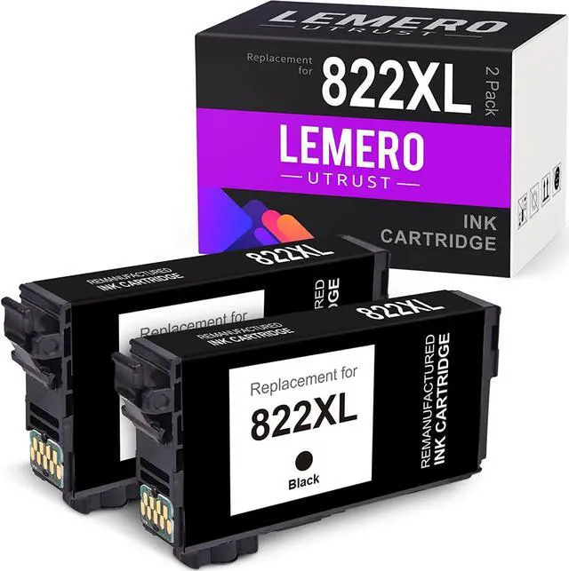 Main image of LEMERO UTRUST Remanufactured Ink Cartridge Replacement for Epson 822XL T822 822 XL T822XL use with Epson Workforce Pro WF-3820 WF-4830 WF-4820 WF-4833 WF-4834 (Black, 2-Pack)