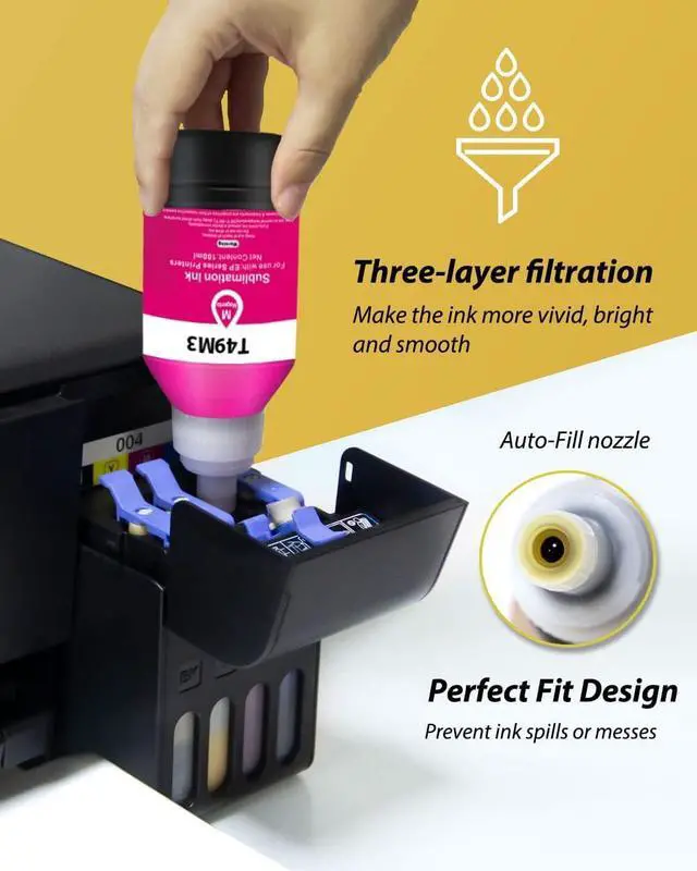 Alt view image 2 of 6 - 4x140ml T49M Autofill Sublimation Ink  SureColor F170 F570 Dye-Sublimation PrinterT49M1 T49M2 T49M3 T49M4 4 Pack