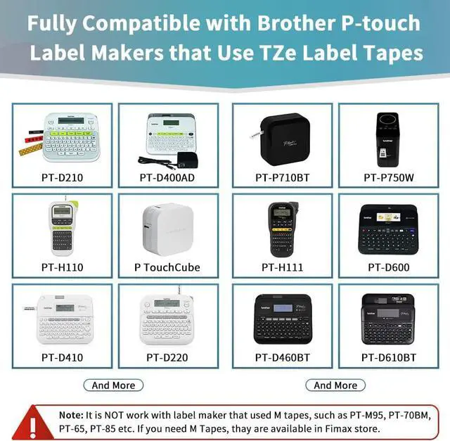Alt view image 2 of 7 - Ptouch Label Maker Tape 12mm 0.47 White Replacement for Brother P Touch TZe-231 TZ231 Tze231 Laminated Tape for Brother P-Touch PT-D210 PT-H110 PT-D400 PT-D600 Label Maker, Black on White, 5 Pack