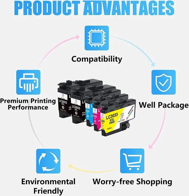 Alt view image 6 of 7 - Miss Deer LC3033 BK/C/M/Y Super High Yield Ink Cartridges Compatible Replacement Ink  LC3033 LC3033XXL 3033 Ink,Work  MFC-J995DW MFC-J805DW MFC-J815DW