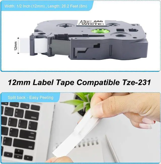 Alt view image 3 of 7 - Compatible Label Tape Replacement for Brother TZe-231 P Touch Label Maker Tape 12mm 0.47" Laminated White TZ-231 Tze231 for P Touch PTD210 PTH110 PTD400 PTD600,Black on White,3-Pack
